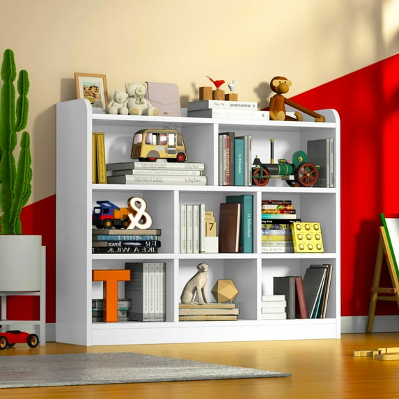 Beedarsum Bookshelf, 4-Tier Bookcase Kids Bookshelf with Anti-Tilt Device,8 Cube Storage Organizer 35.4'' Tall Open Shelf Bookcase Book Shelf for Bedroom, Living Room, White