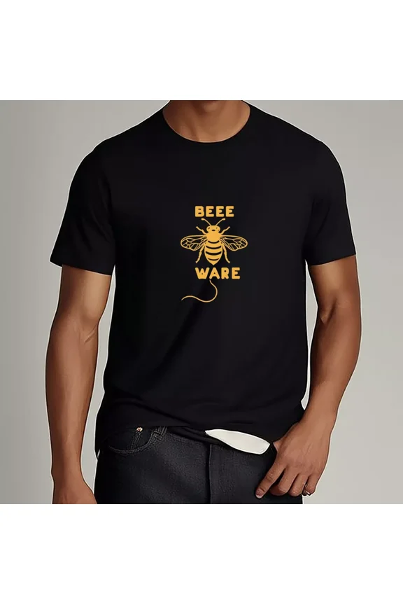 Beee Ware Funny Bee Warning Yellow Graphic Design Unisex T-Shirt, up to size 5XL