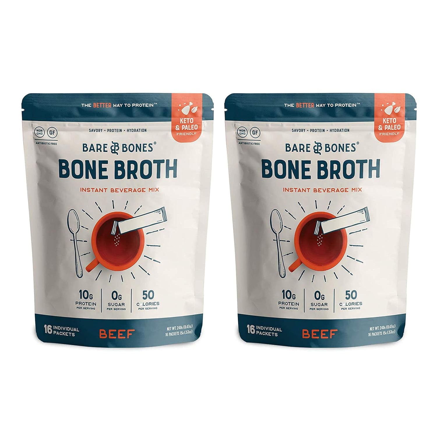 Beef Bone Broth Instant Powdered Mix Rich Savory Packets ontheGo No