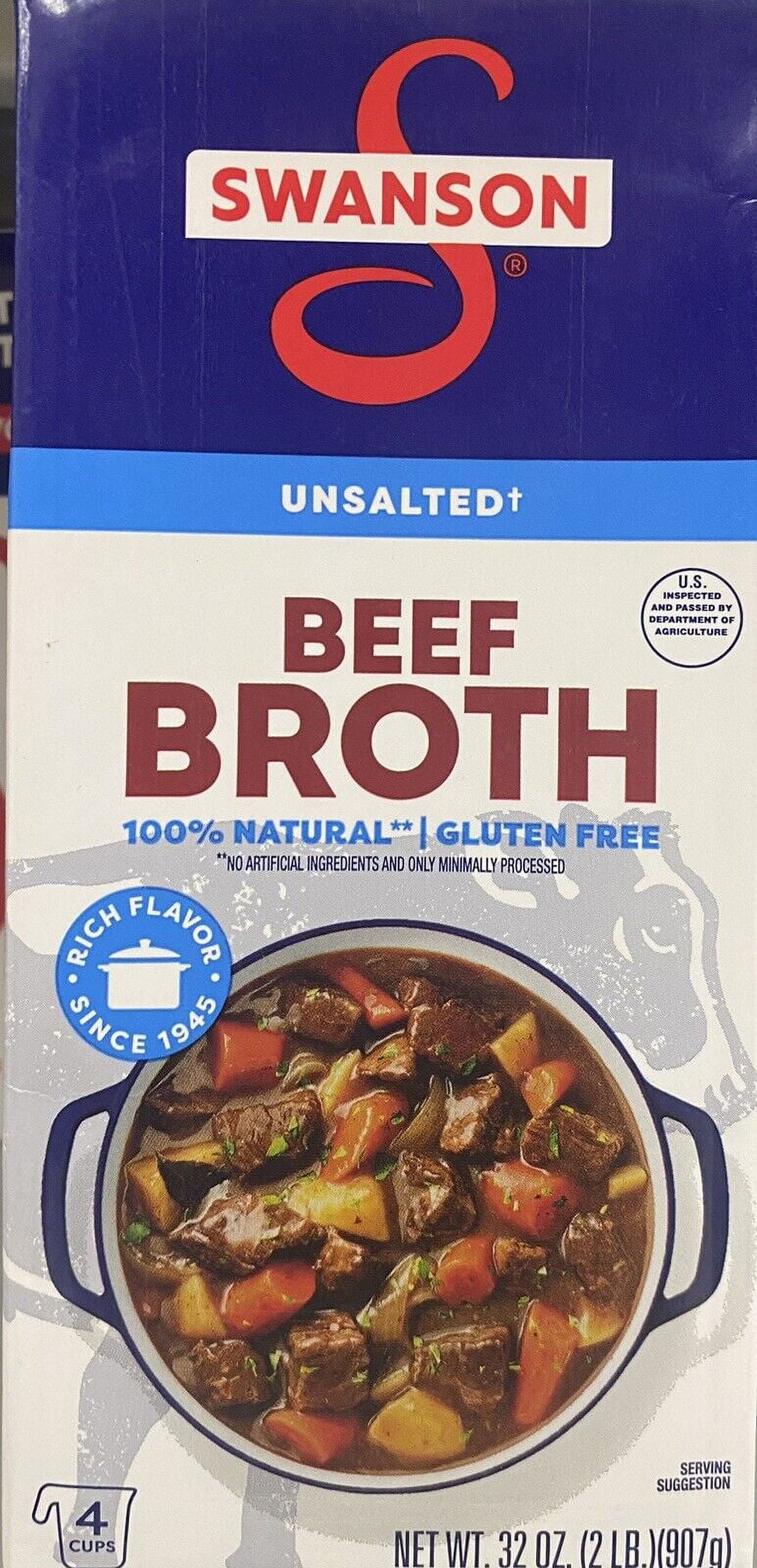 Beef Broth 100 Natural UNSALTED Gluten Free 32 oz Carton 2 Lbs