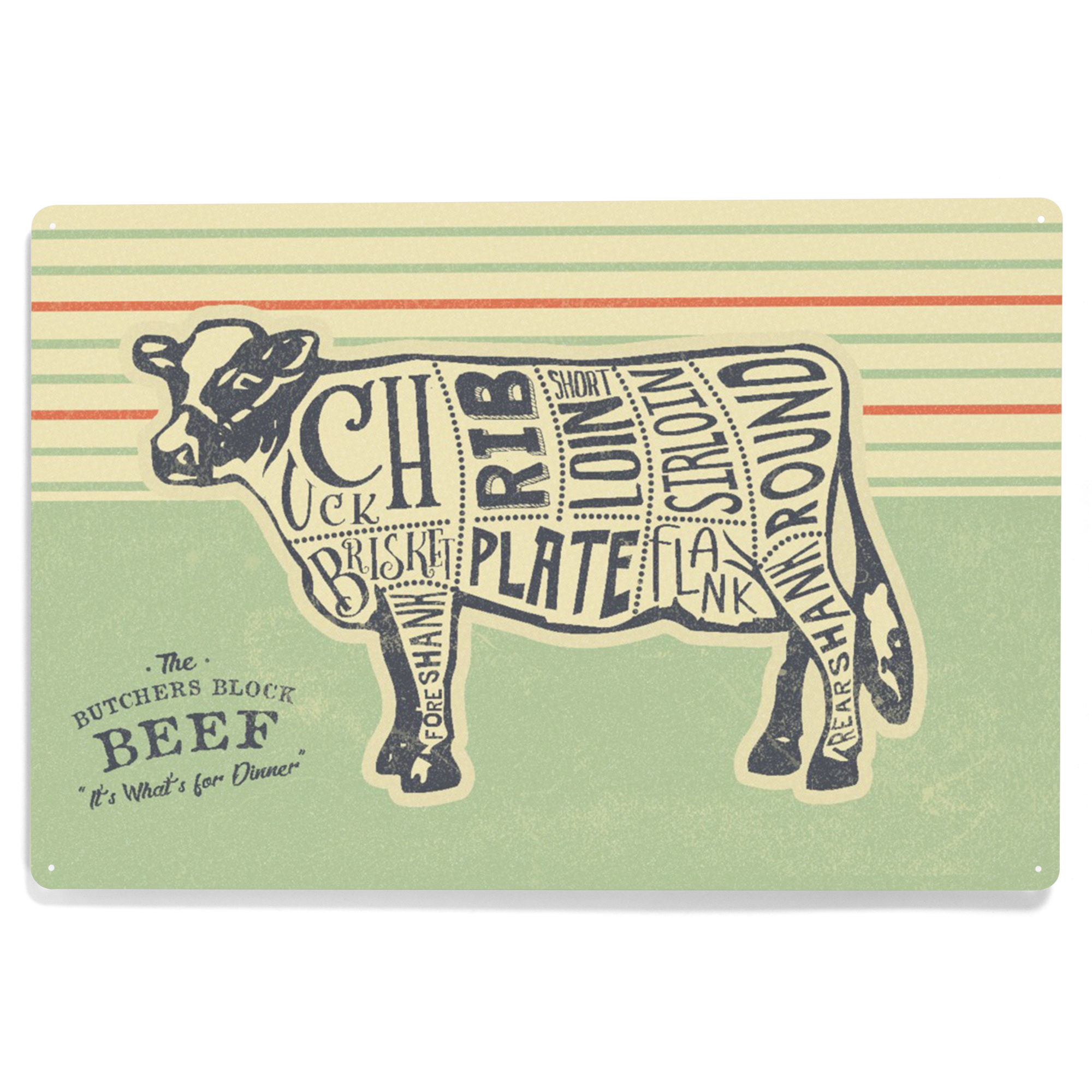 Beef, Butchers Block Meat Cuts (12x18 Aluminum Art, Indoor Outdoor ...
