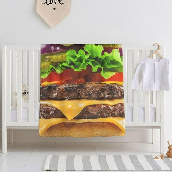 Beef Cheeseburger Flannel Blanket Realistic Food Fleece Throw Cozy Soft Lightweight Novelty Blankets for Bed Couch Travel Decor Gifts All-Seasons Non-Shedding 40"x30"