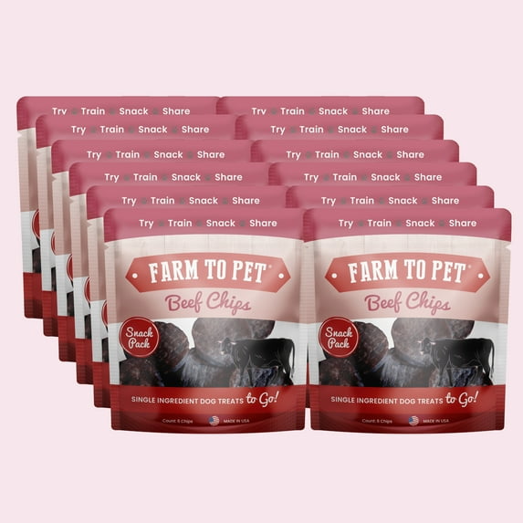 Farm to Pet Beef Chip Snack Pack Bundles, 12 Pack of Dog Treats