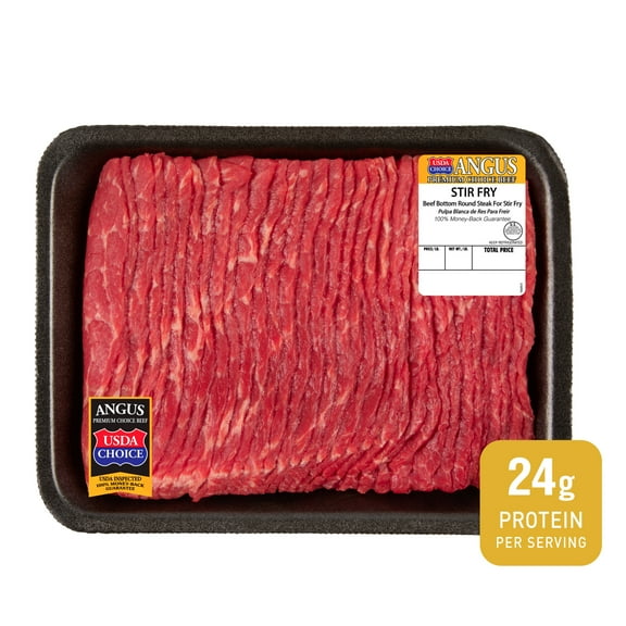 Bottom Round for Stir Fry, Choice Angus Beef, Tray, Fresh, 0.75 - 1.2 lb