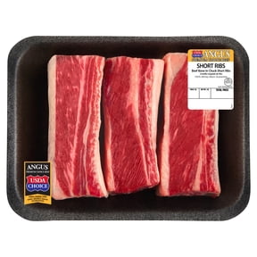 Chuck Short Ribs, Choice Angus Beef, Bone-in, 3 - 4 per Tray, Fresh, 1.1 - 2.3 lb