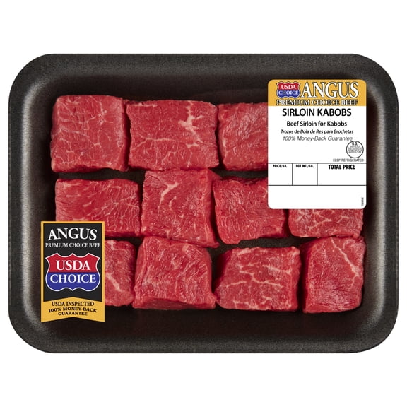 Sirloin Steak for Kabobs, Choice Angus Beef, 12 per Tray, Fresh, 0.43 - 1.2 lb