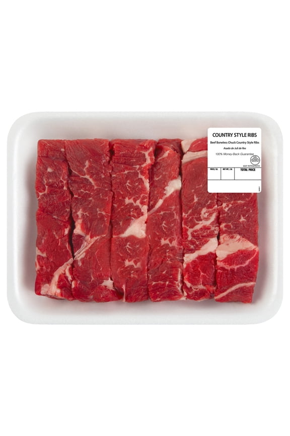 Chuck Country Style Beef Ribs, Boneless, 6 per Tray, Fresh, 1.25 - 2.99 lb