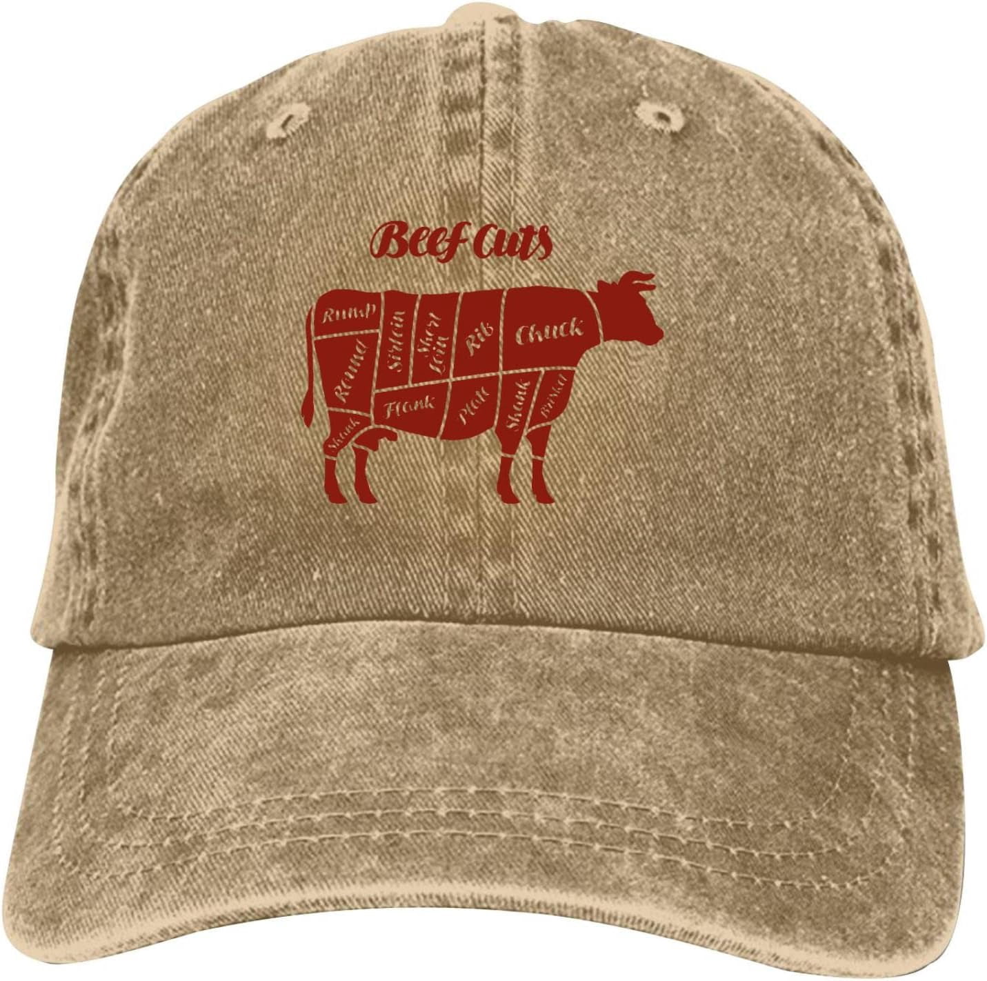 Beef Cuts Animal Silhouette Cow Baseball Cap Vintage Adjustable Washed ...