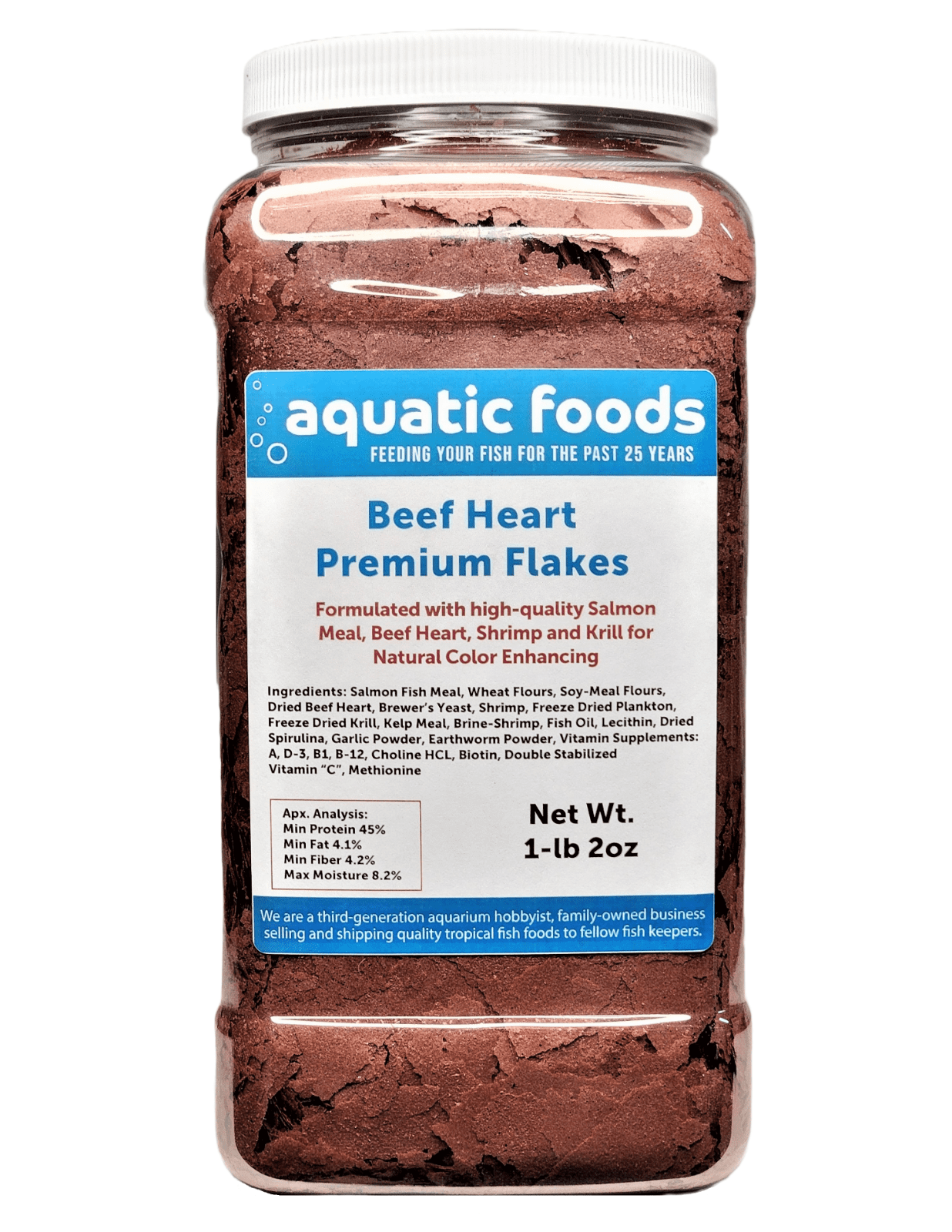 Beef Heart Enhanced Premium Flakes for Discus, Cichlids, All Tropical Fish. Aquatic Foods Premiun Flakes…1-lb 2oz Lg Jar