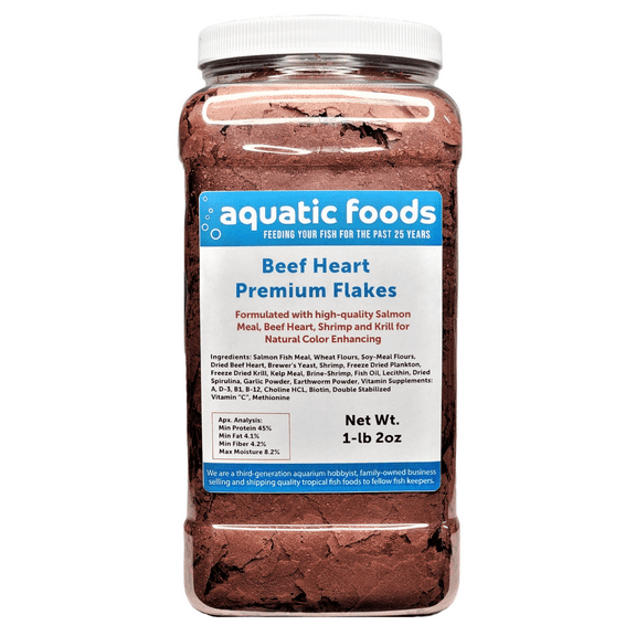 Beef Heart Enhanced Premium Flakes for Discus, Cichlids, All Tropical Fish. Aquatic Foods Premiun Flakes…1-lb 2oz Lg Jar