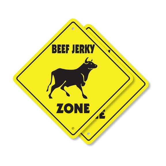 Beef Jerky(2 Pack) Plastic Crossing Sign - 12 Inch X 12 Inch Xing Sign Gift Snack Meat Food Protein Dry Gourmet Beef Stick Travel Hiking Spicy