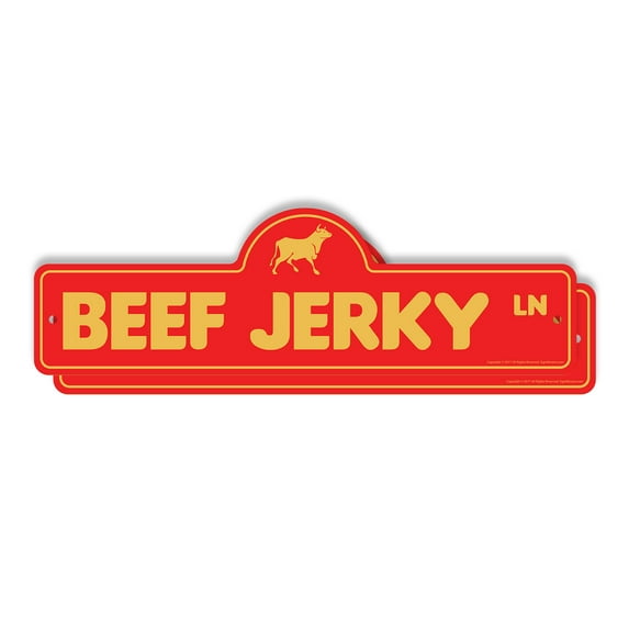 Beef Jerky (2 Pack) Plastic Street Sign - 6 Inch X 18 Inch Gift Snack Meat Food Protein Dry Gourmet Beef Stick Travel Hiking Spicy