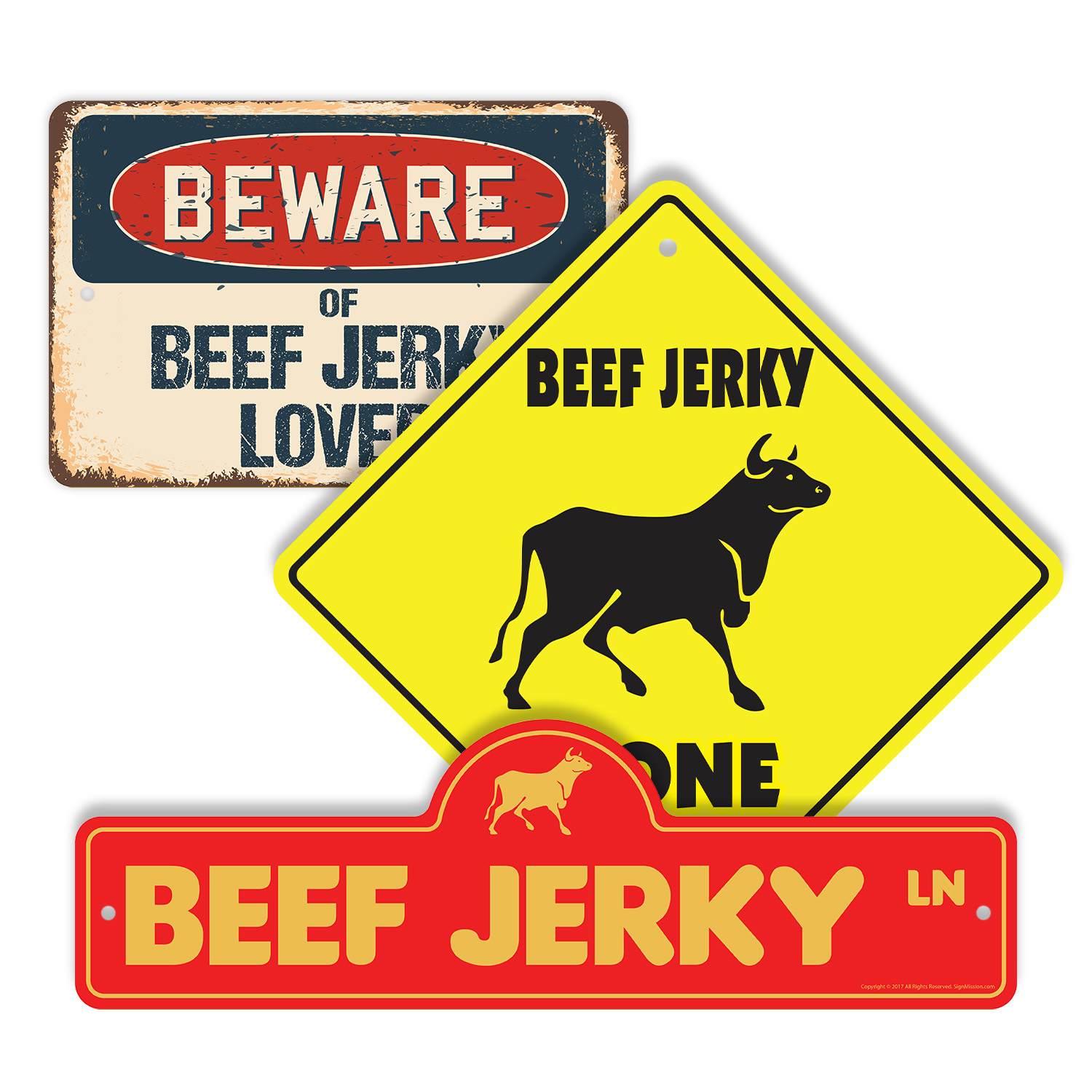 Beef Jerky (3 Pack) Plastic Street Sign Crossing Sign Warning Sign ...