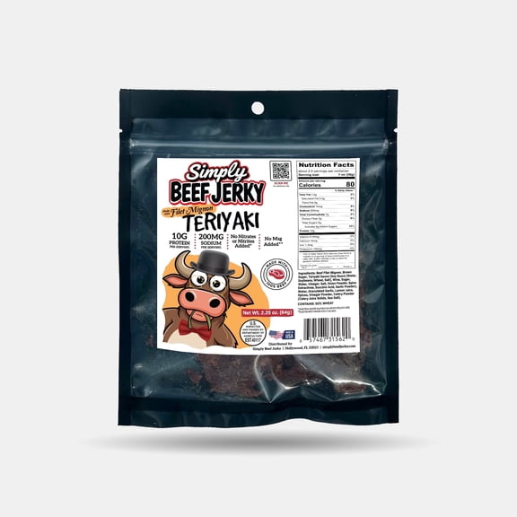 Simply Beef Jerky, Filet Mignon Teriyaki, Made with 100% Beef, 10g of Protein per Serving, 2.5 oz Bag