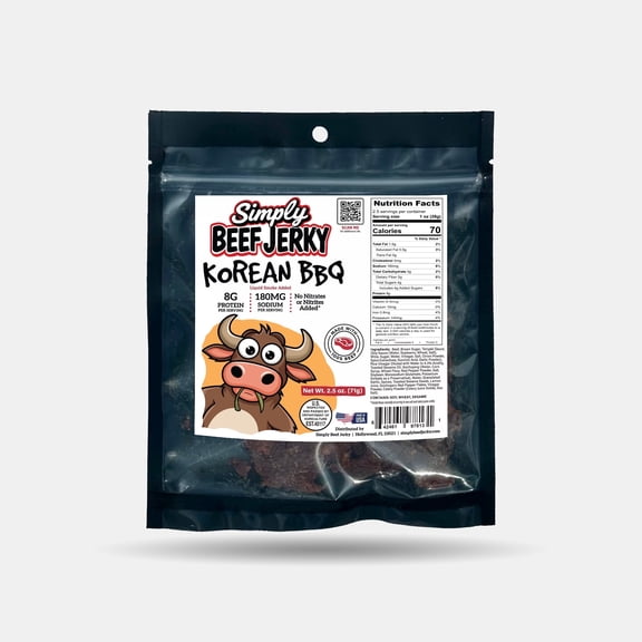 Simply Beef Jerky, Korean BBQ, Made with 100% Beef, 8g of Protein per Serving, 2.5 oz Bag