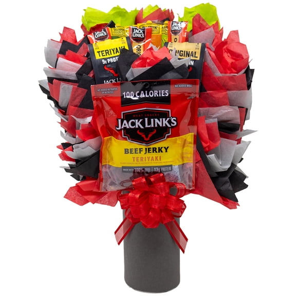Beef Jerky Man Bouquet. Perfect for Anniversary, Birthday's and Father's Day. Over 1 Pound of Popular Meat Snacks by Jack Links, Slim Jim and More