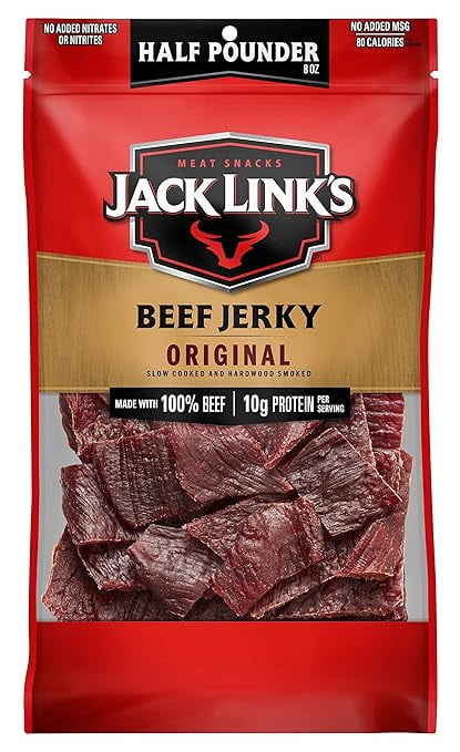 Beef Jerky, Original, Half Pounder Large Jerky Bag - Flavorful Meat Snack, Ready to Eat Protein Snacks with 10g of Protein per Serving, Made with 100% Beef