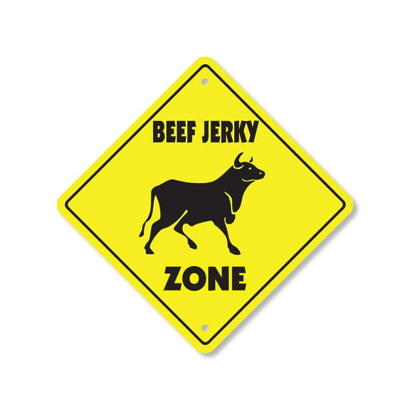 Beef Jerky Plastic Crossing Sign - 12 Inch X 12 Inch Xing Sign Gift Snack Meat Food Protein Dry Gourmet Beef Stick Travel Hiking Spicy