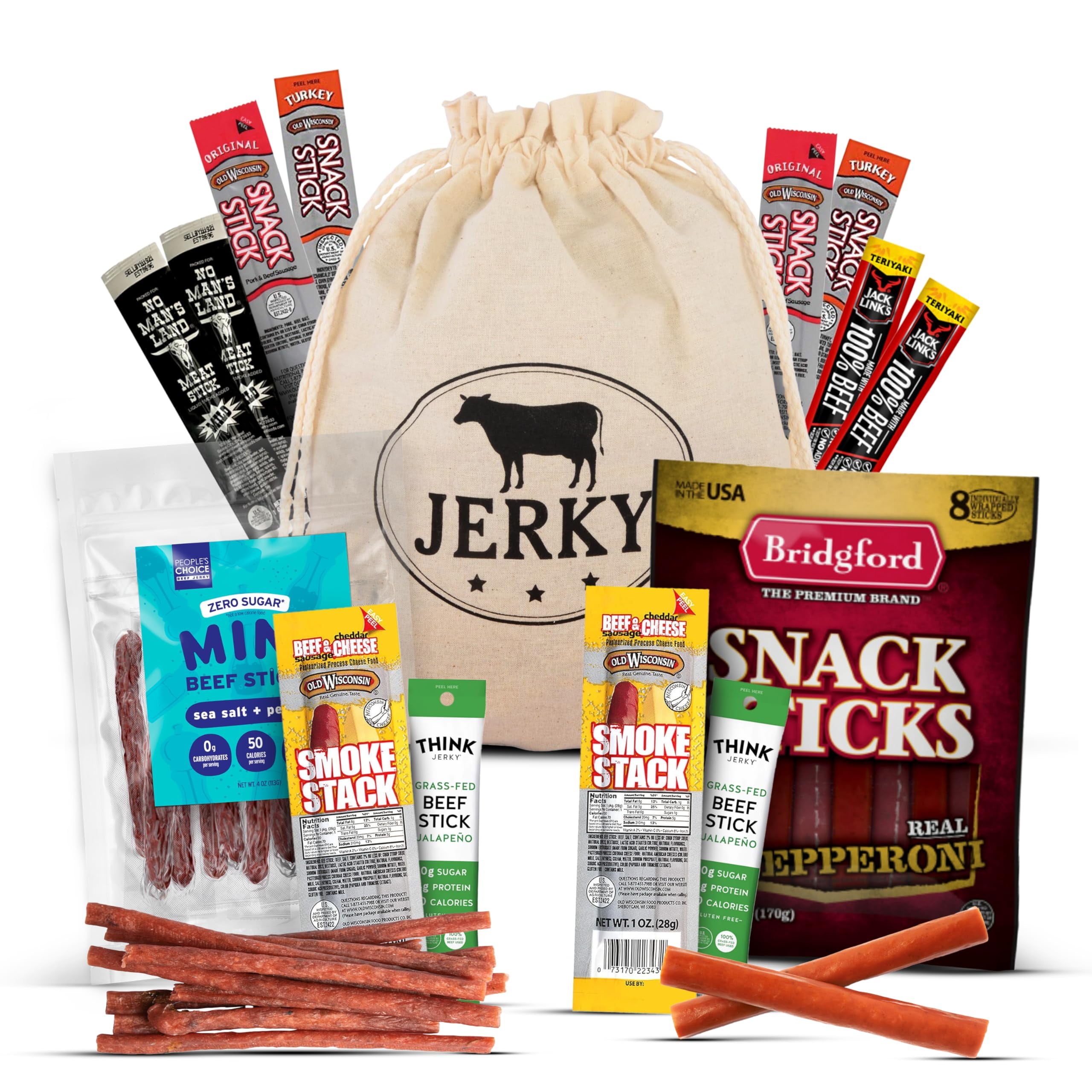 Beef Jerky Sticks Gift Basket For Men 32 Pc Jerky Variety Pack of