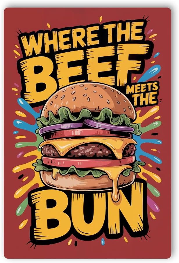 Where the Beef Meets the Bun Metal Poster by DC | Vintage Tin Sign Wall ...