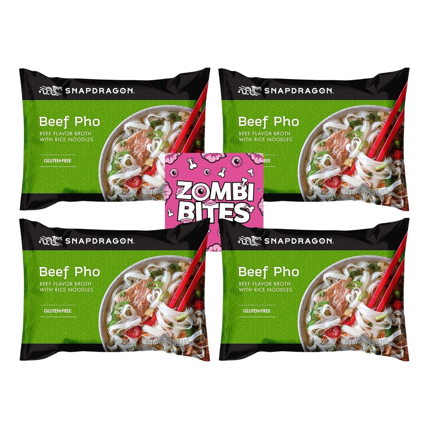 Beef Pho Noodle Bundle by Zombibites. Include Four2.1 Oz of Snapdragon