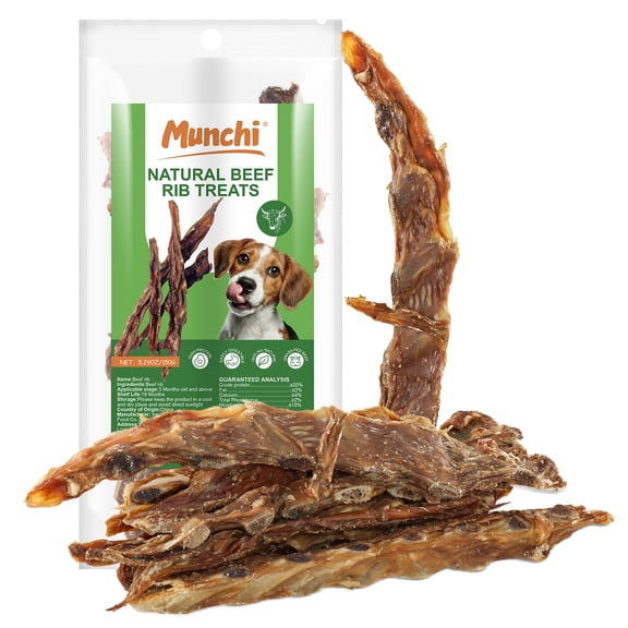 Beef Rib Bones Dog Treats,100% Natural Rib Bone Beef Chews from Grass Fed Cattle,Long Lasting Dog Chew Bones for Aggressive Chewers,Promotes Dental Health,150G