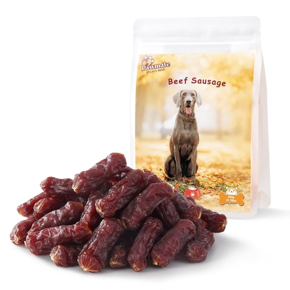 Pawmate Beef Sausage Dog Treats, Soft Low Fat Chewy Snacks for All Dogs, 10.6oz