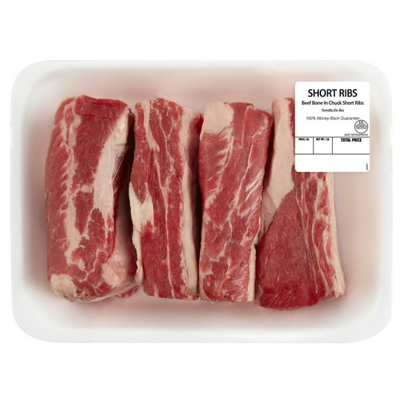 Chuck Beef Short Ribs, Bone-in, 3-4 per Tray, Fresh, 1.1 - 2.1 lb