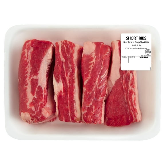 Chuck Beef Short Ribs, Bone-in, 3 - 4 per Tray, Fresh, 1.1 - 2.1 lb