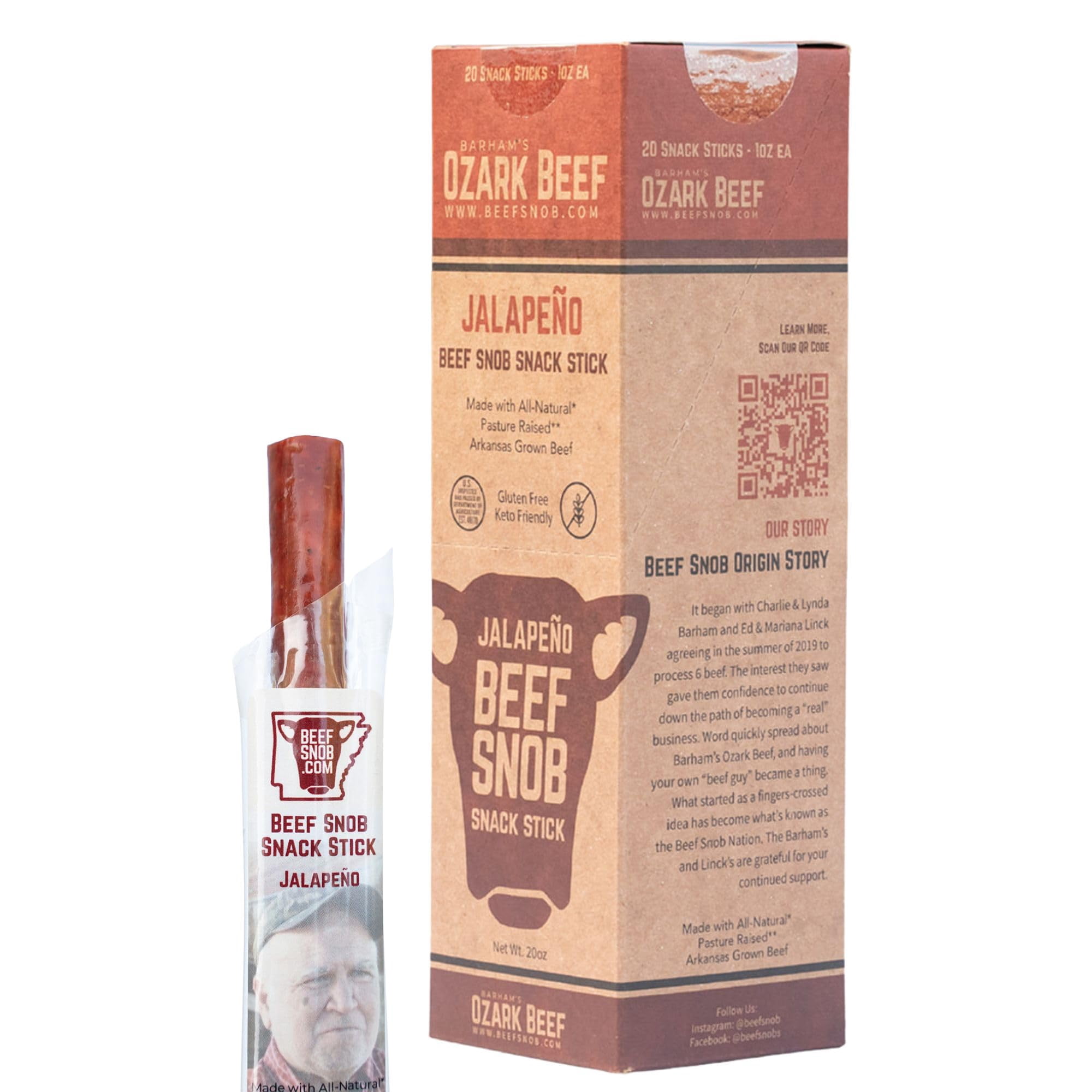 Countig Stick Beef Snob Jalapeño Beef Snack Sticks, 20 Count, 1 oz Sticks, Gluten ...