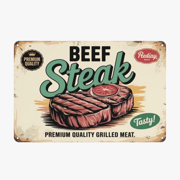 Beef Steak Toy Metal Sign 8X12 Inch Vintage Grilled Design Man Cave Decor Ideal For Game Room Kids Room Dorm Bedroom Wall Art Rustic Finish Gift
