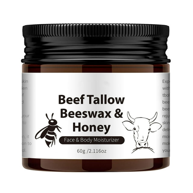 Beef Tallow Beeswax & Honey Face & Body Balm, Grass-Fed Beef Tallow and