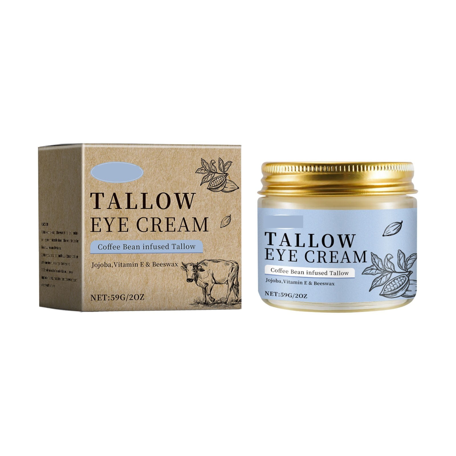 Beef Tallow Eye Cream, Coffee Beef Tallow Eye Cream for Dark Circles, Anti Ageing Firming Hydrating Reduces Fine Lines & Bags, Nourishing Soothing Eye Moisturiser for All Skin Types