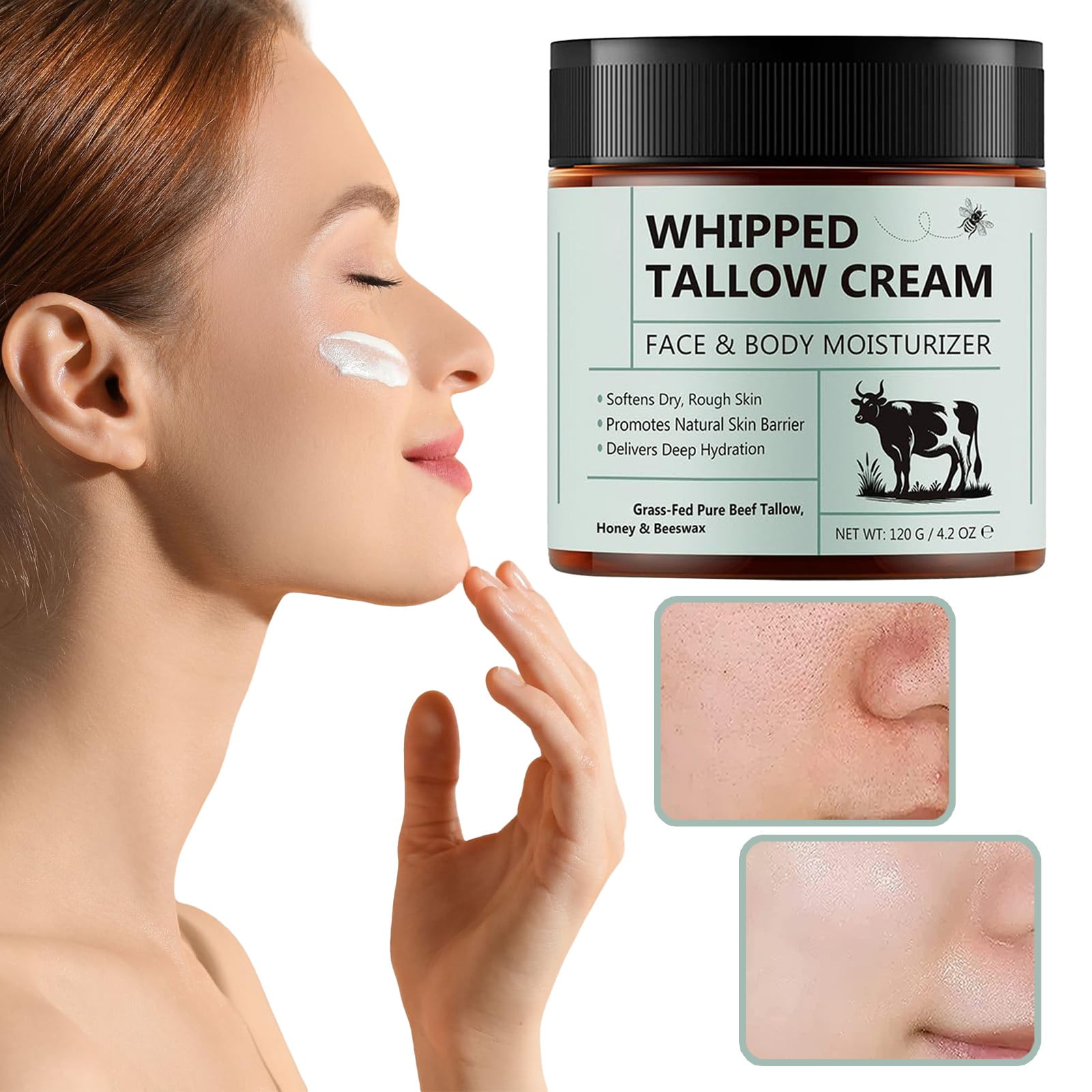 Beef Tallow & Honey Balm Organic GrassFed Tallow Moisturizer for Face & Body Whipped Tallow