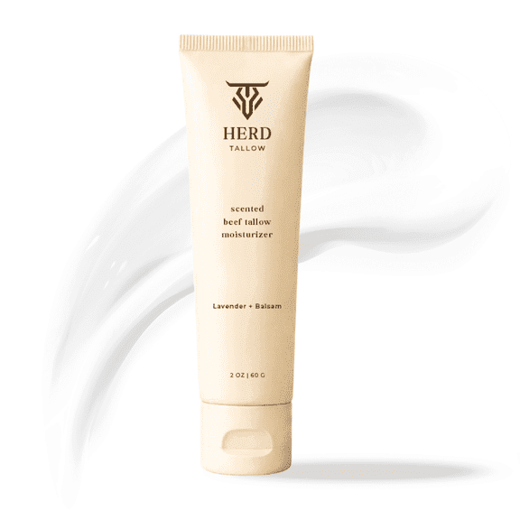 Herd Tallow Beef Tallow Moisturizer 2oz Lavender + Balsam – Grass-Fed Tallow Face & Body Cream with Manuka Honey, Colloidal Oatmeal & Hyaluronic Acid for Dry, Sensitive Skin