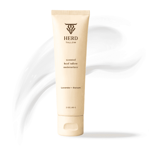 Herd Tallow Beef Tallow Moisturizer 2oz Lavender + Balsam – Grass-Fed Tallow Face & Body Cream with Manuka Honey, Colloidal Oatmeal & Hyaluronic Acid for Dry, Sensitive Skin