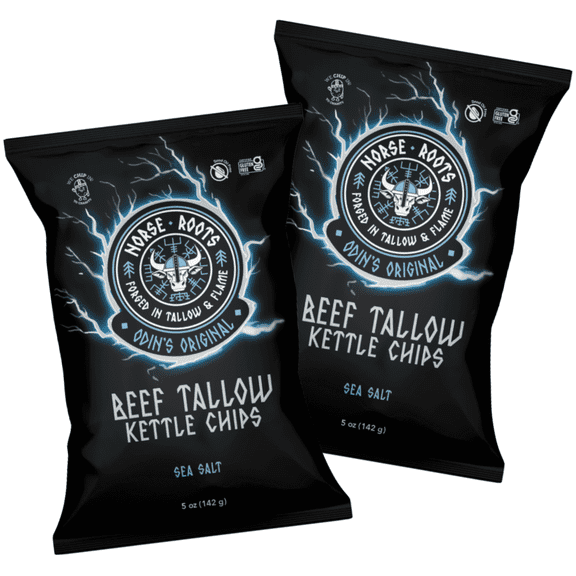 Norse Roots Beef Tallow Potato Chips - Kettle chips made with no seed oil - Sea Salt - 5 Ounce (box of 2)