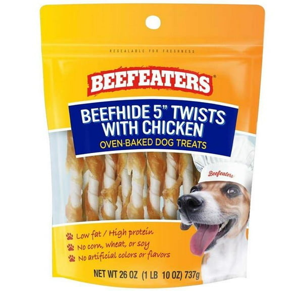 Beefeaters 521388 26 oz Beef Hide 5 in. Twist Chicken Dog Treats - Pack of 6