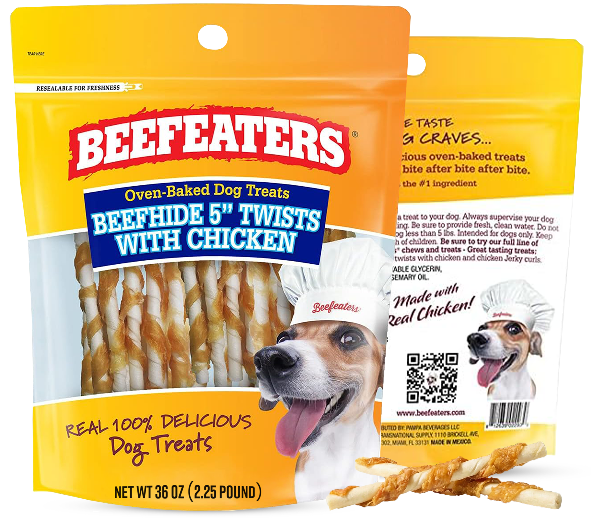Beefeaters Beefhide 5in Twist Sticks with Real Chicken 36oz - Dog Rawhide Chews for Clean Teeth & Training, High Protein Dog Treat Chews, Chicken Wrapped Rawhide Sticks, No Artificial Colors or Flavo