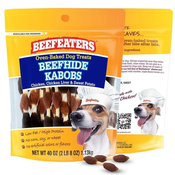 Beefeaters Beefhide Triple Flavor Kabobs 40oz, Dog Treats with Real Chicken – Long-Lasting Dog Kabob Treats for Chewing, Dental Support*