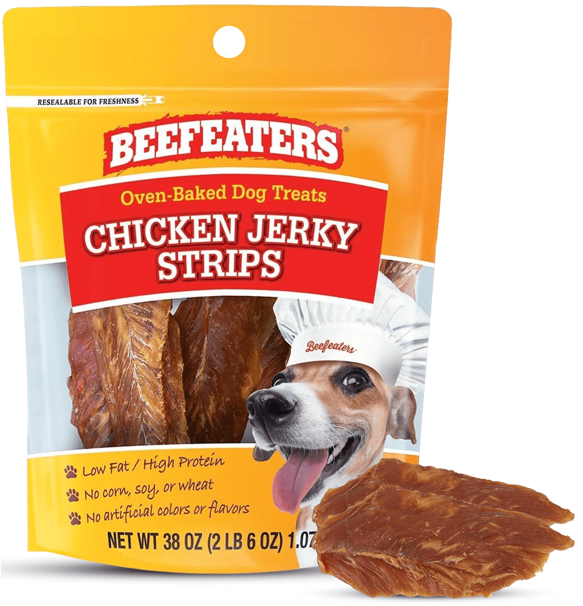 Beefeaters Chicken Jerky Strips for Dogs 38oz, 100% Real Chicken Breast, Oven-Baked, Grain-Free Dog Treats for Training & Rewards, High Protein, Low Fat, Resealable Bag, All Life Stages