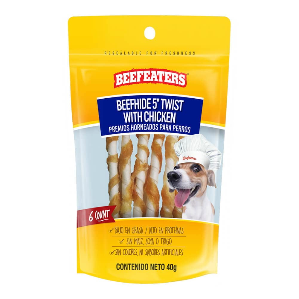 Beefeaters Dog Treats AIF4 Beefhide 5in Twist with Chicken Case of 12