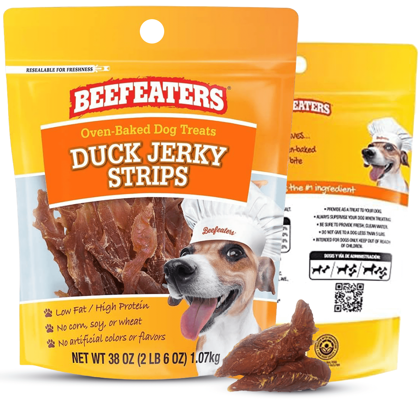 Beefeaters Duck Jerky Strips for Dogs 38oz, Oven-Baked High Protein Dog Treats Duck Jerky - Low Fat Grain-Free Dog Snacks - No Corn Wheat or Soy - Chewy Dog Jerky Treats for Training and Rewards