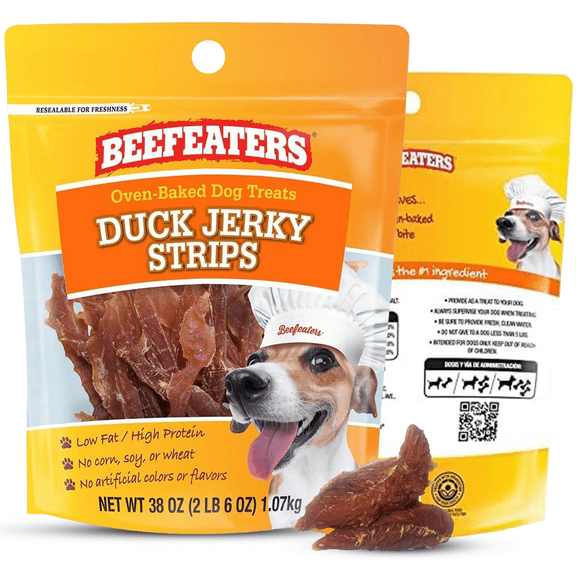 Beefeaters Duck Jerky Strips for Dogs 38oz, Oven-Baked High Protein Dog Treats Duck Jerky - Low Fat Grain-Free Dog Snacks - No Corn Wheat or Soy - Chewy Dog Jerky Treats for Training and Rewards