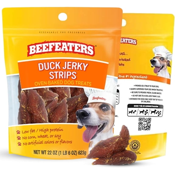 Beefeaters Duck Jerky Strips for Dogs 22oz, Oven-Baked High Protein Dog Treats Duck Jerky - Low Fat Grain-Free Dog Snacks - No Corn Wheat or Soy - Chewy Dog Jerky Treats for Training and Rewards