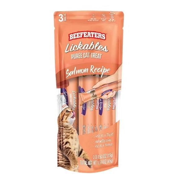 Beefeaters Puree Cat Treats, Salmon Lickables for All Cats, 12 Count, 1.59 oz Each