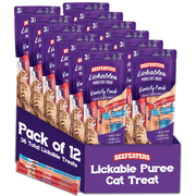 Beefeaters Cat Treat Variety Pack, 12 Squeeze Tube Puree Packs   Grain-Free, Lickable, with Taurine, No Sugar, Ideal for Hand-Feeding & Toppers