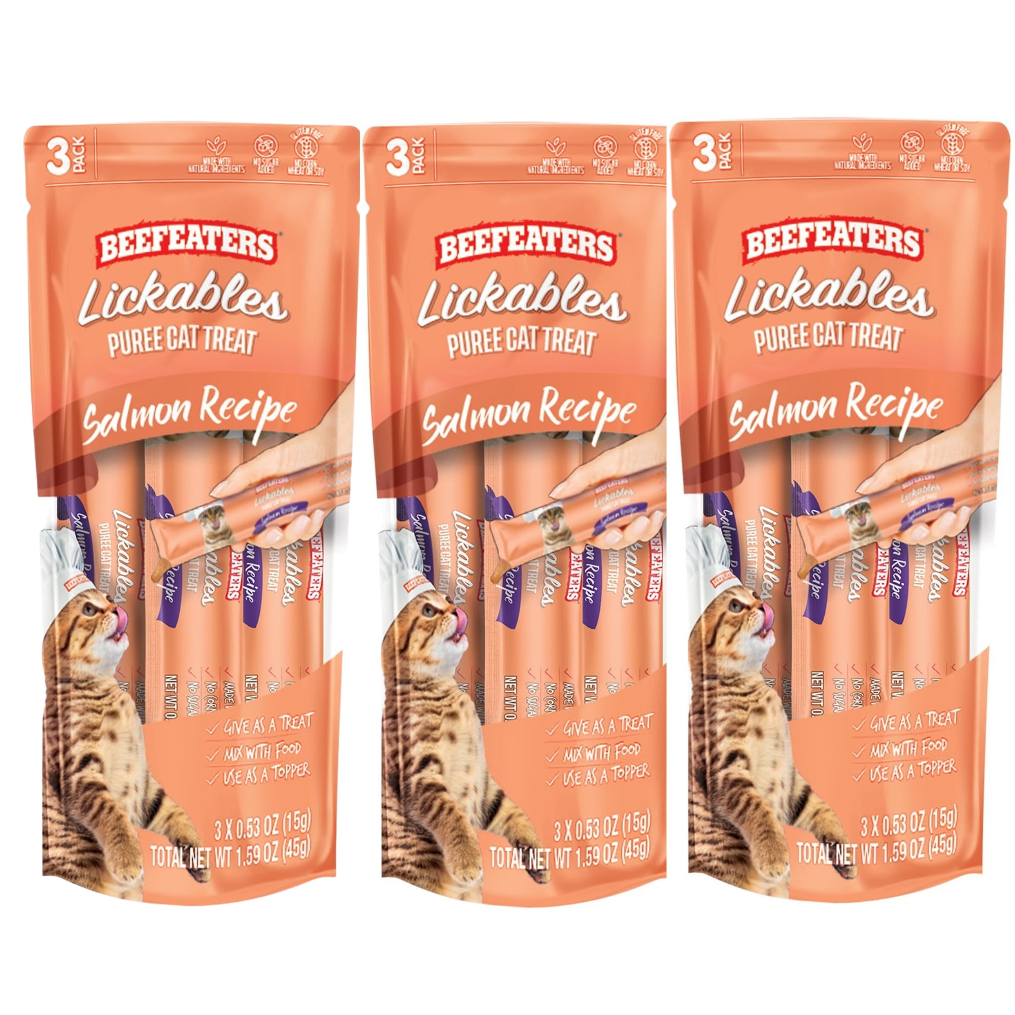 Beefeaters Lickables Salmon Puree Recipe Cat Treat, Lickable Squeezable No Sugar Added Wet