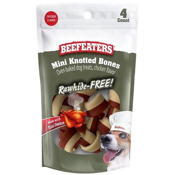 Beefeaters Mini Knotted Bone Chicken Jerky Treats for Dogs, 4ct, Case of 12