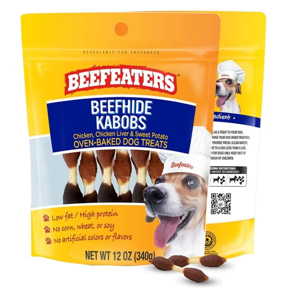 Beefeaters Beefhide 12oz Triple Flavor Kabobs Dog Treats with Real Chicken – Long-Lasting Dog Kabob Treats for Chewing, Dental Support*